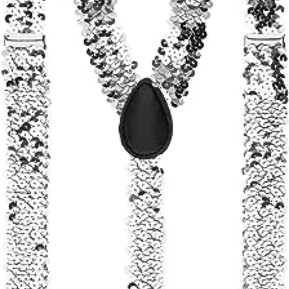 Suspenders Silver Sequin Y Stretch Clip On NWT NOS - Picture 2 of 11